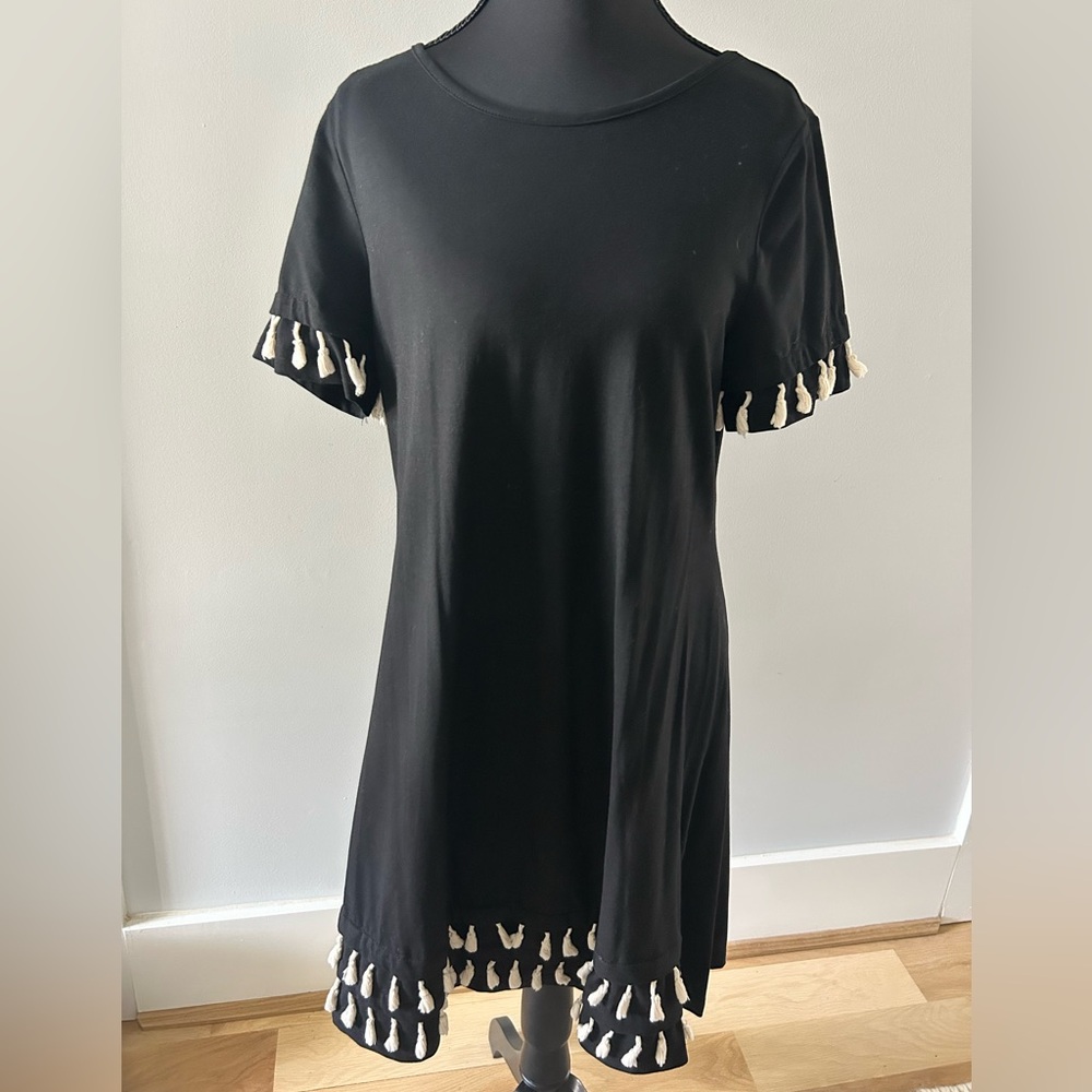 Black Dress with Tassel Trim